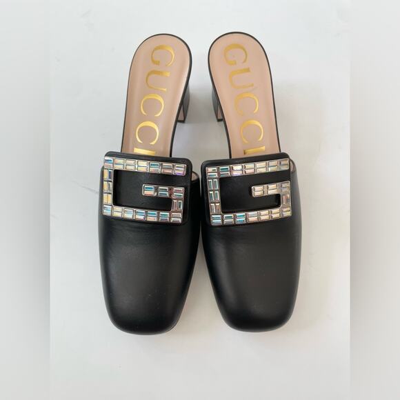 GUCCI Black leather Madelyn Crystal G Mules Block heel  EU 39 - Picture 9 of 13